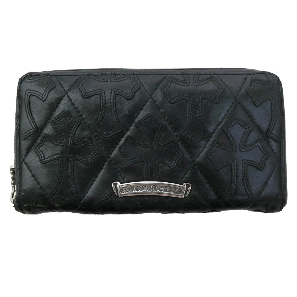 CHROME HEARTS クロムハーツ（原本無） REC F ZIP クロスパッチ キルティング ウォレット ブラック系【中古】