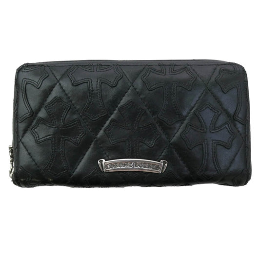 CHROME HEARTS クロムハーツ（原本無） REC F ZIP クロスパッチ キルティング ウォレット ブラック系【中古】