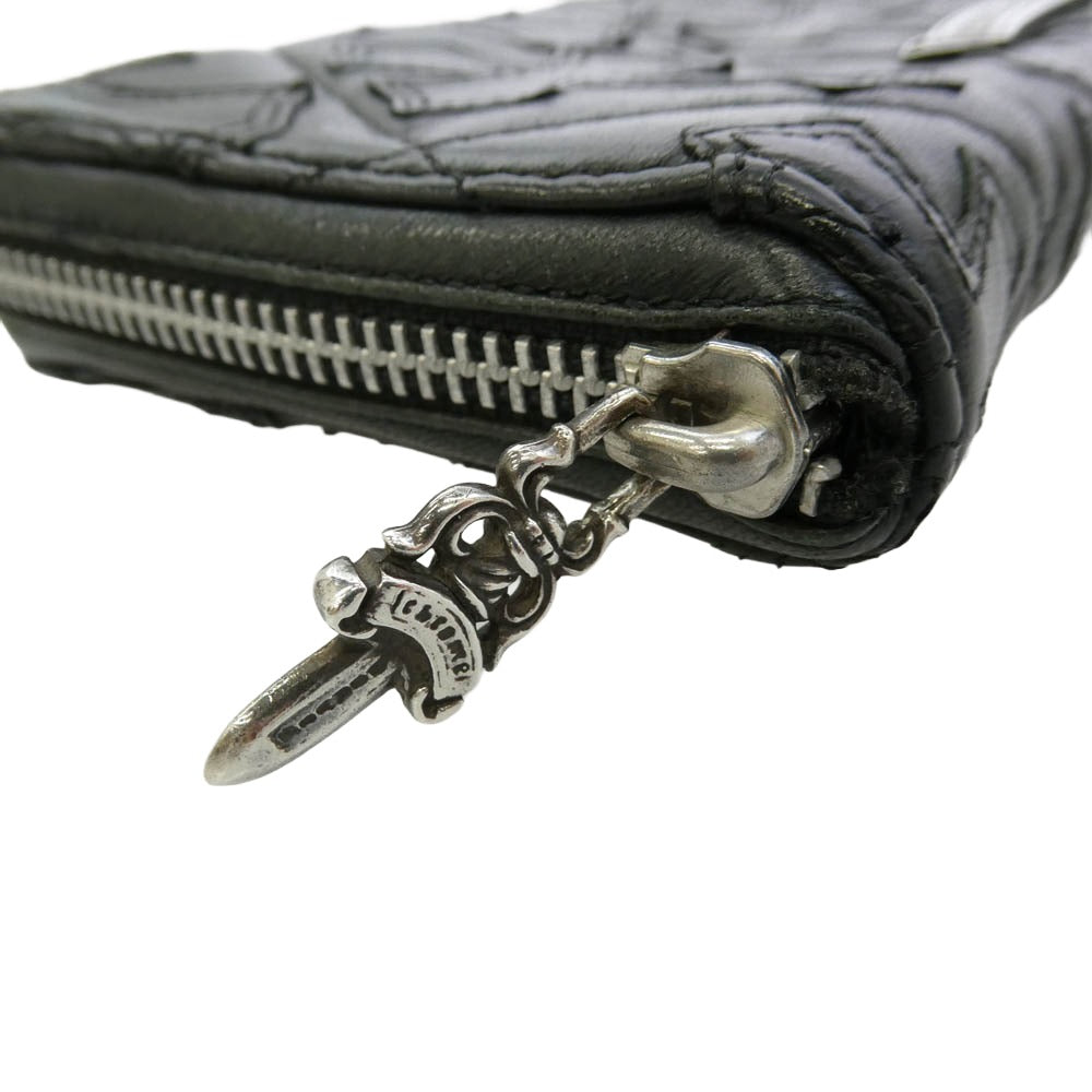 CHROME HEARTS クロムハーツ（原本無） REC F ZIP クロスパッチ キルティング ウォレット ブラック系【中古】