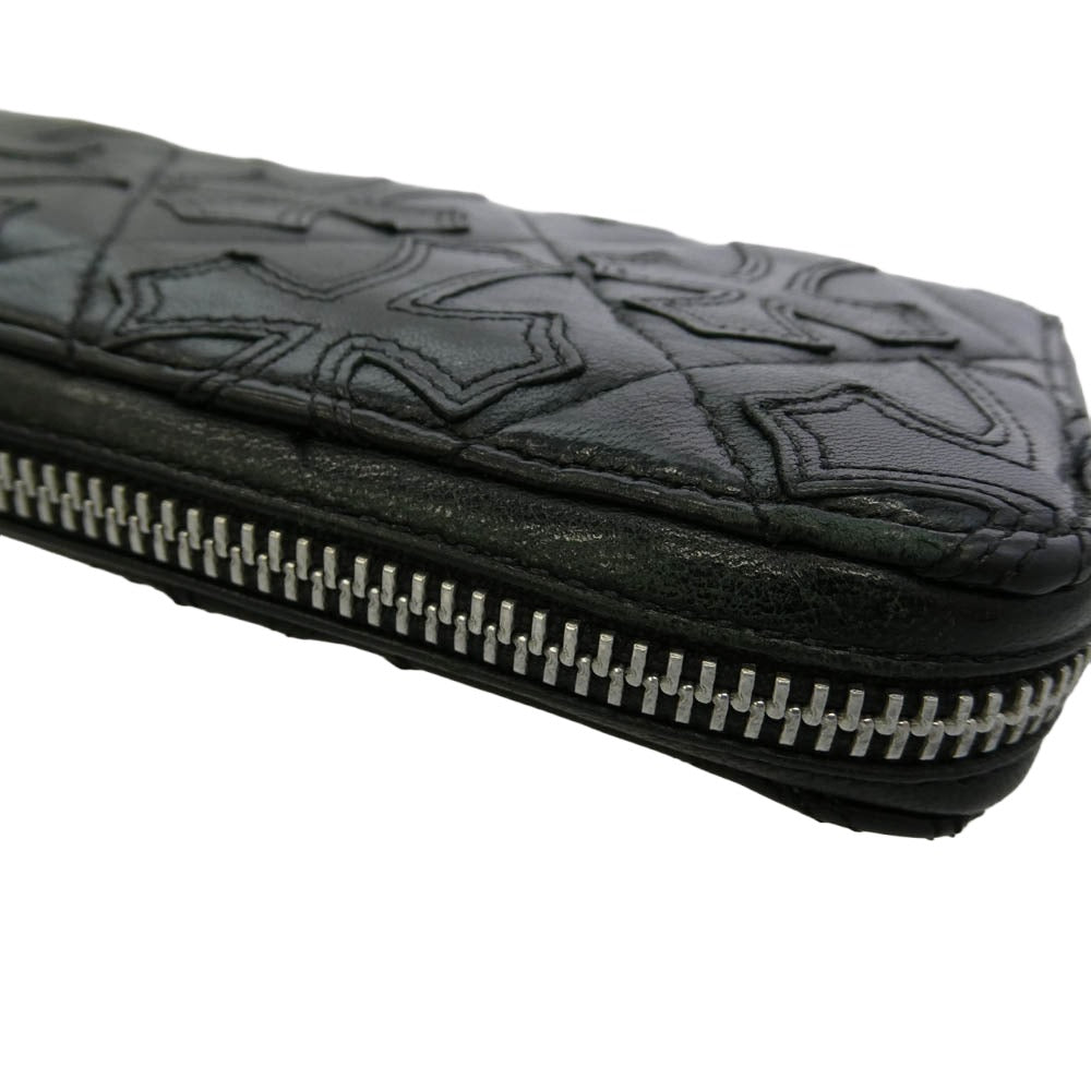 CHROME HEARTS クロムハーツ（原本無） REC F ZIP クロスパッチ キルティング ウォレット ブラック系【中古】