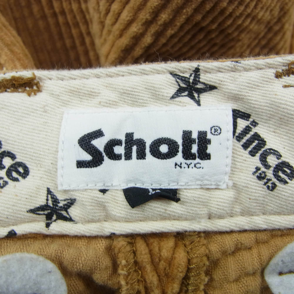 schott ショット 3116040 CORDUROY DOUBLE PLEATS WIDE PANTS コーデュロイ 2タック ワイド パンツ ブラウン ベージュ系 L【中古】