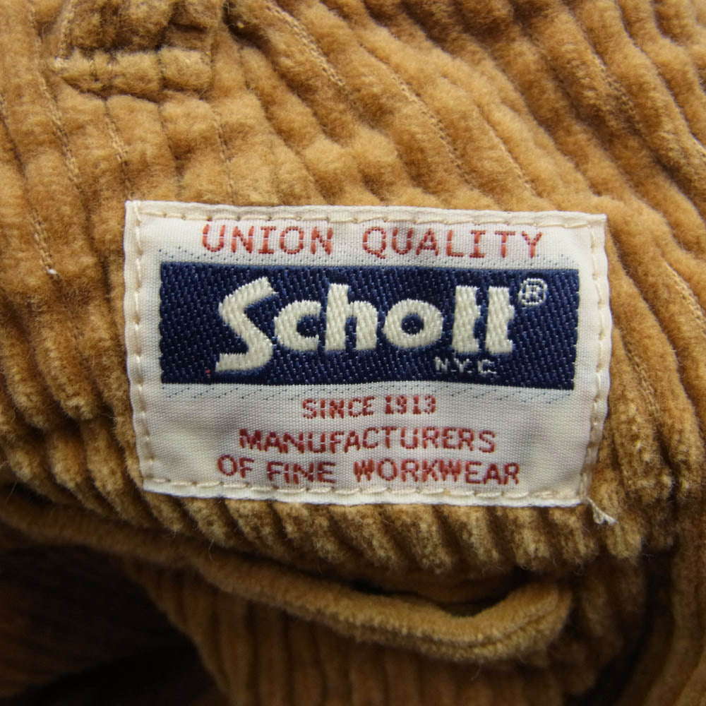 schott ショット 3116040 CORDUROY DOUBLE PLEATS WIDE PANTS コーデュロイ 2タック ワイド パンツ ブラウン ベージュ系 L【中古】