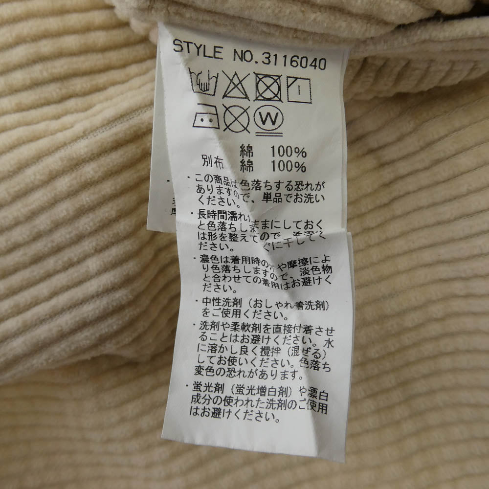 schott ショット 3116040 CORDUROY DOUBLE PLEATS WIDE PANTS コーデュロイ 2タック ワイド パンツ ベージュ ベージュ系 M【中古】