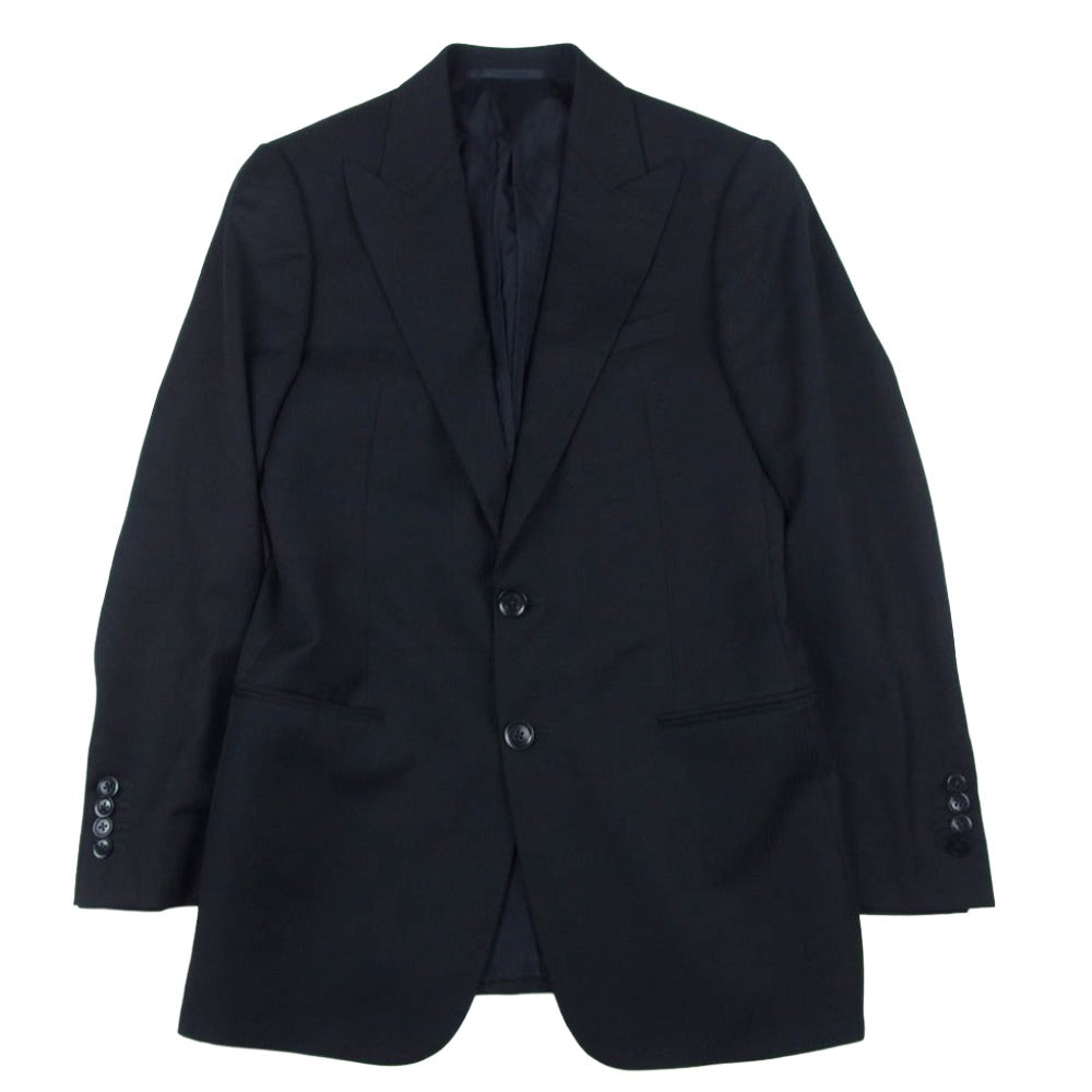 ARMANI COLLEZIONI アルマーニコレッツォーニ 1B50S0 イタリア製 2B 本切羽 ピークドラペル ストライプ テーラード ジャケット ブラック系 44【中古】