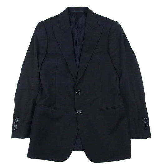 ARMANI COLLEZIONI アルマーニコレッツォーニ 1B50S0 イタリア製 2B 本切羽 ピークドラペル ストライプ テーラード ジャケット ブラック系 44【中古】