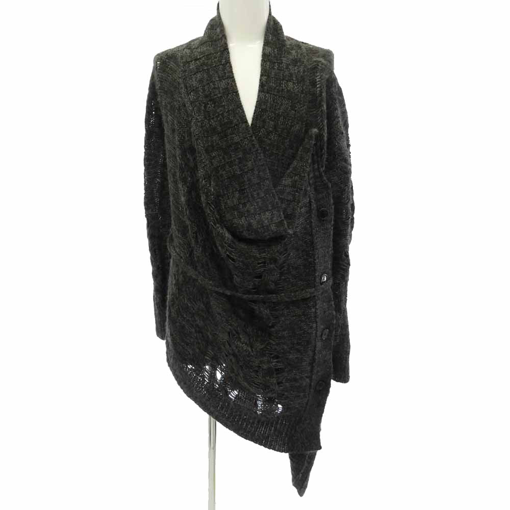 ANN DEMEULEMEESTER アンドゥムルメステール 4201 M 352-21-15009 アルパカ100% ドレープ ニット カーディガン チャコール系 36【中古】