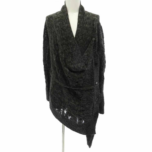 ANN DEMEULEMEESTER アンドゥムルメステール 4201 M 352-21-15009 アルパカ100% ドレープ ニット カーディガン チャコール系 36【中古】