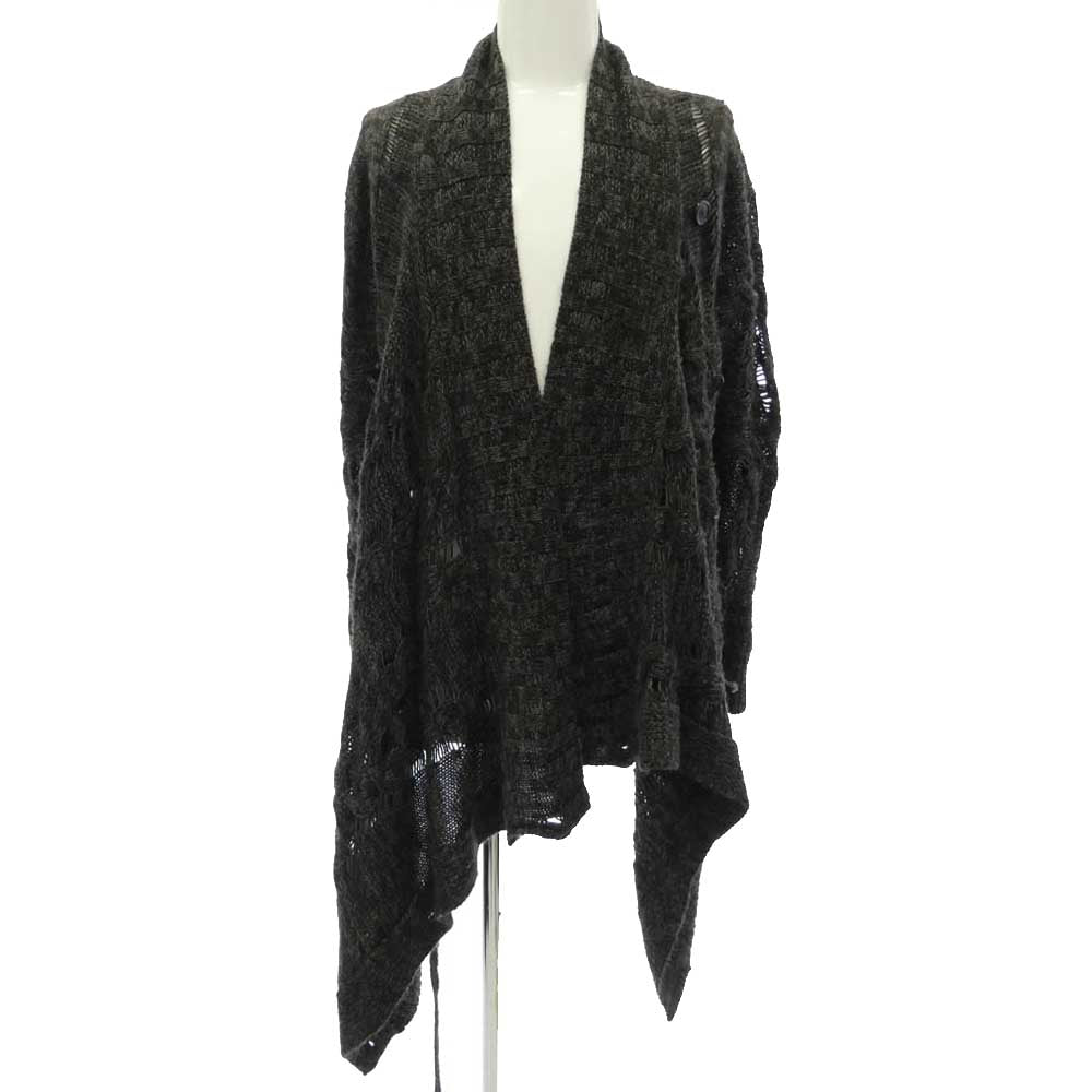 ANN DEMEULEMEESTER アンドゥムルメステール 4201 M 352-21-15009 アルパカ100% ドレープ ニット カーディガン チャコール系 36【中古】