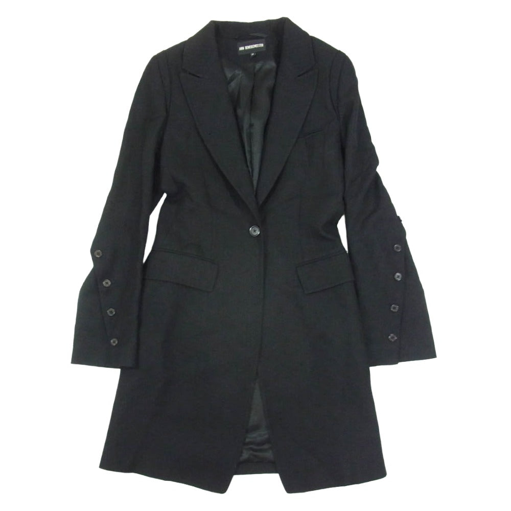 ANN DEMEULEMEESTER アンドゥムルメステール 4201 M 352-21-65015 ウール AMFステッチ 本開き スリーブボタン テーラード ロング ジャケット コート ブラック系 36【中古】