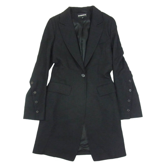 ANN DEMEULEMEESTER アンドゥムルメステール 4201 M 352-21-65015 ウール AMFステッチ 本開き スリーブボタン テーラード ロング ジャケット コート ブラック系 36【中古】