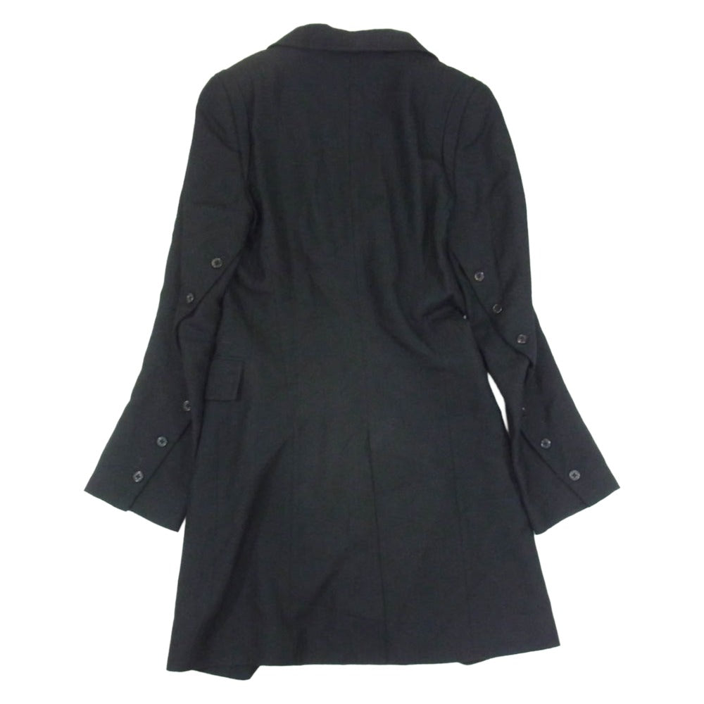 ANN DEMEULEMEESTER アンドゥムルメステール 4201 M 352-21-65015 ウール AMFステッチ 本開き スリーブボタン テーラード ロング ジャケット コート ブラック系 36【中古】