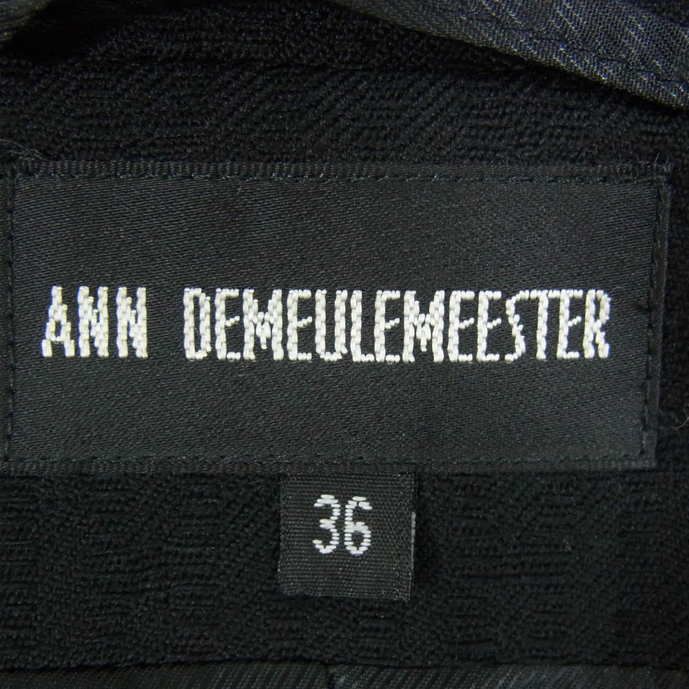 ANN DEMEULEMEESTER アンドゥムルメステール 4201 M 352-21-65015 ウール AMFステッチ 本開き スリーブボタン テーラード ロング ジャケット コート ブラック系 36【中古】