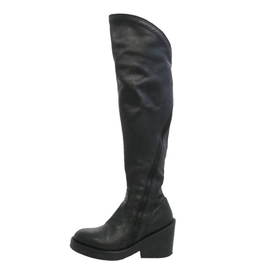 ANN DEMEULEMEESTER アンドゥムルメステール レザー スパイラルジップ ニーハイ ロング ブーツ ブラック系 35【中古】