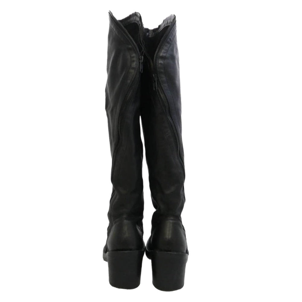 ANN DEMEULEMEESTER アンドゥムルメステール レザー スパイラルジップ ニーハイ ロング ブーツ ブラック系 35【中古】