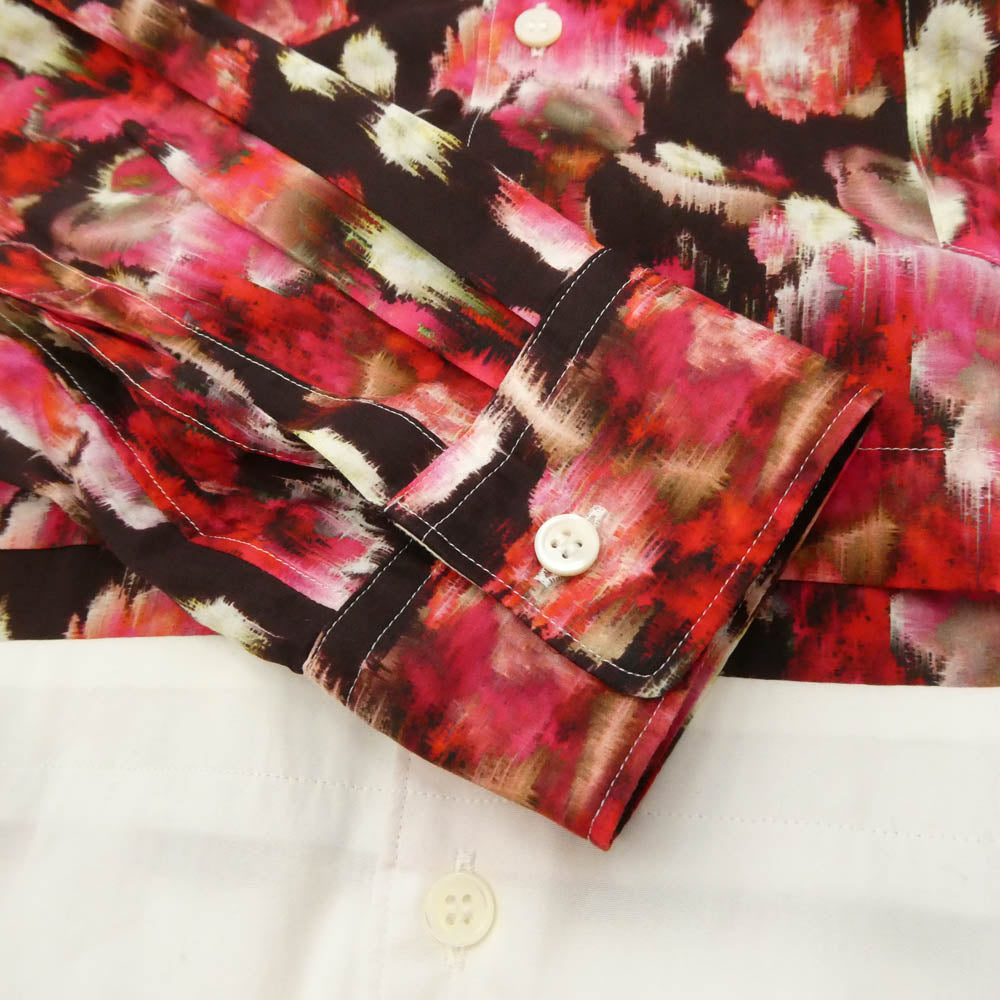 COMME des GARCONS HOMME PLUS コムデギャルソンオムプリュス 22SS PI-B008 AD2021 花柄 切替 ロング シャツ フローラル カラー ブロック シャツ ピンク系 S【中古】