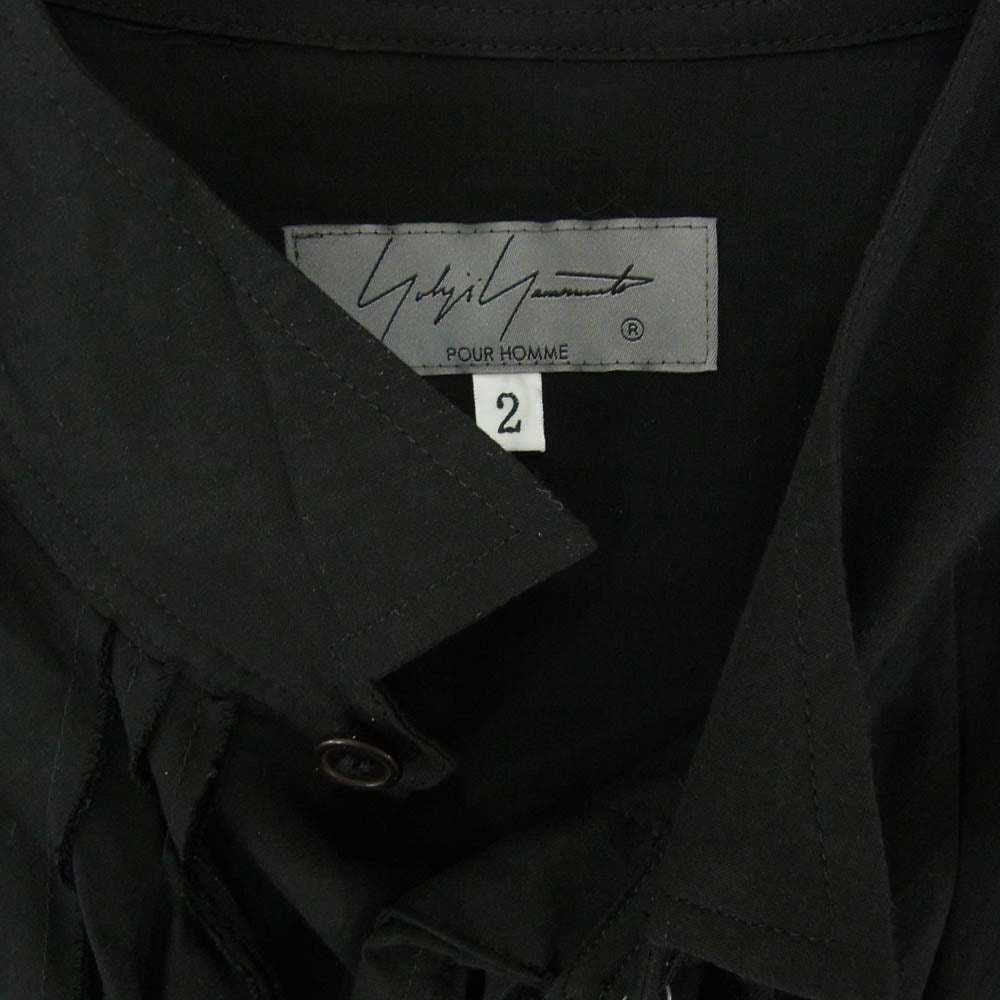 Yohji Yamamoto POUR HOMME ヨウジヤマモトプールオム HE-B32-210 U-截ち切りフリルB プリーツ ロングシャツ ブラック系 2【中古】