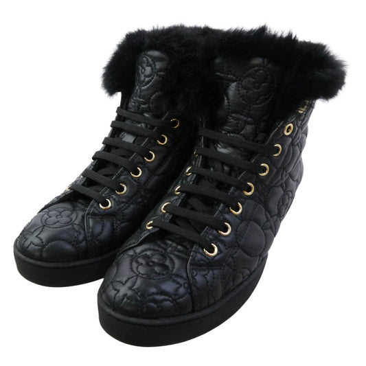 LOUIS VUITTON ルイ・ヴィトン 0167 モノグラム ファー ブロッサム ハイカットスニーカー ブラック系 36.5【中古】