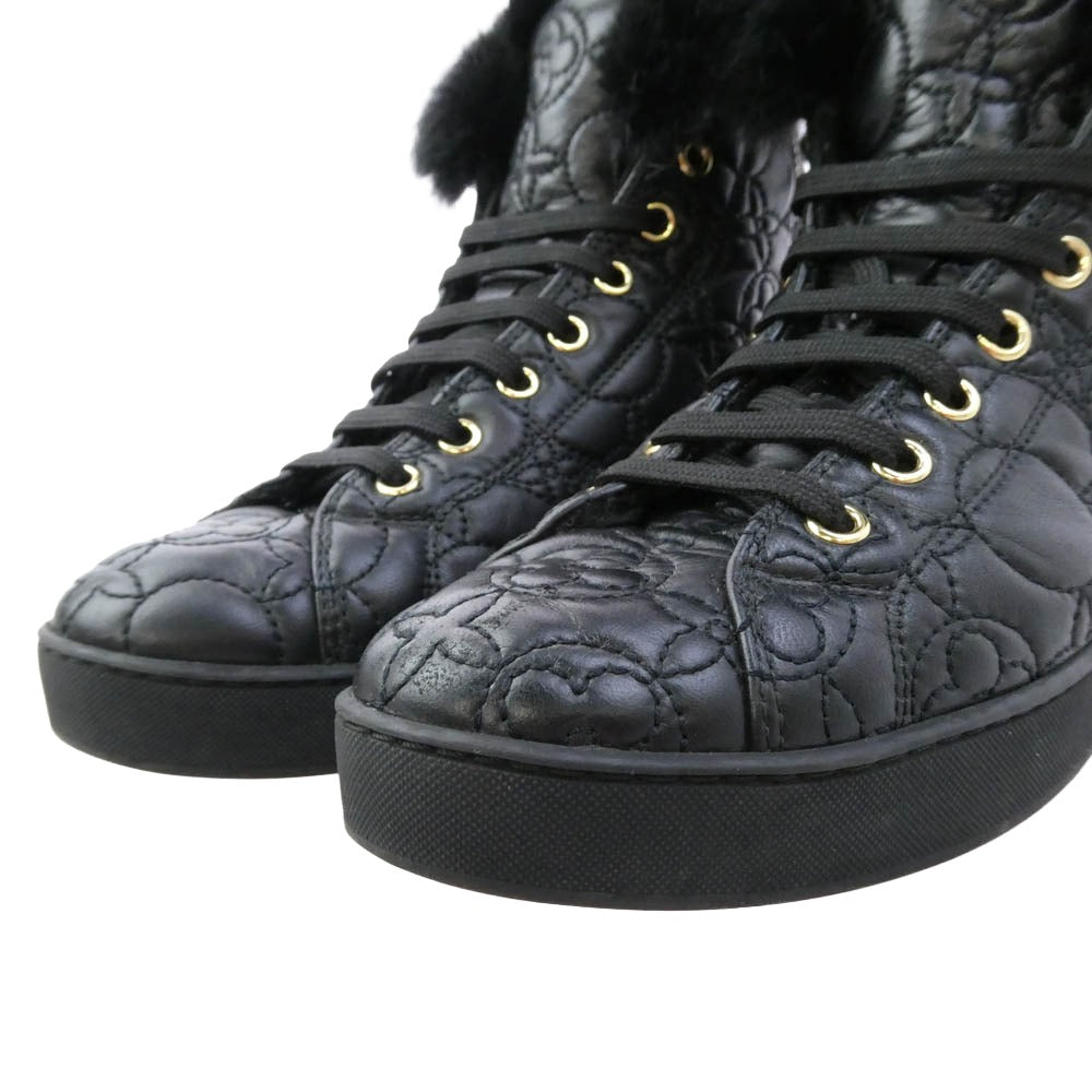 LOUIS VUITTON ルイ・ヴィトン 0167 モノグラム ファー ブロッサム ハイカットスニーカー ブラック系 36.5【中古】
