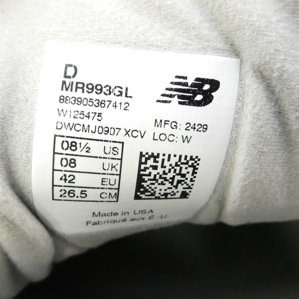 NEW BALANCE ニューバランス MR993GL 993 Gray スエード メッシュ スニーカー グレー系 26.5cm【中古】
