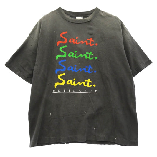 SAINT MICHAEL セントマイケル 25AW SM-HR1-0000-013 MULATED SS TEE マルチカラー ヴィンテージ加工 プリント 半袖 Tシャツ チャコール系 XXL【美品】【中古】