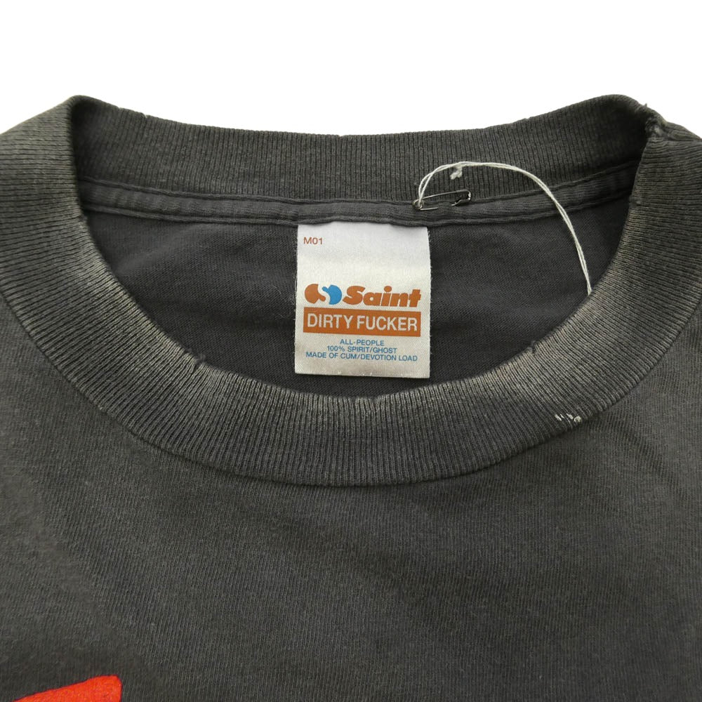SAINT MICHAEL セントマイケル 25AW SM-HR1-0000-013 MULATED SS TEE マルチカラー ヴィンテージ加工 プリント 半袖 Tシャツ チャコール系 XXL【美品】【中古】