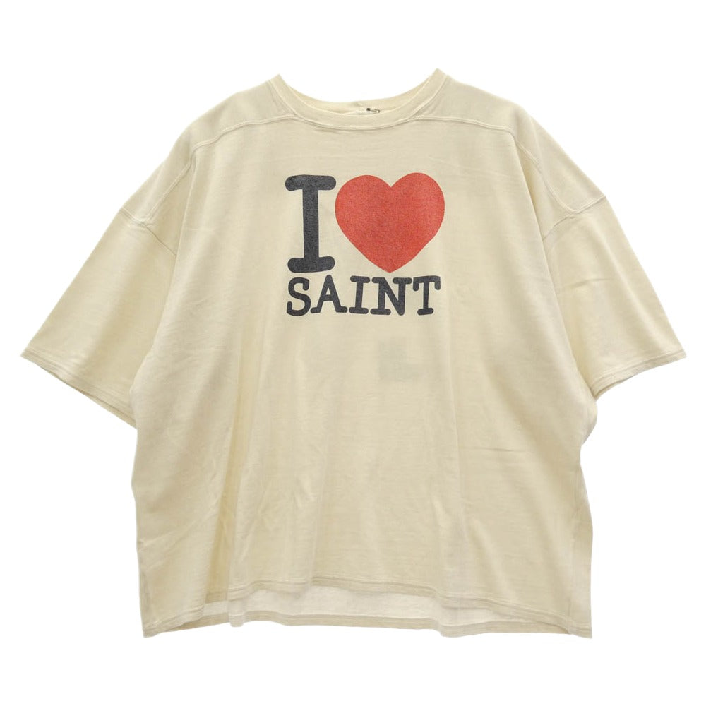 SAINT MICHAEL セントマイケル 26SS SM-MK8-0000-025 FOOT BALL SS T-SHIRT ヴィンテージ加工 プリント 半袖 Tシャツ ベージュ系 XL【美品】【中古】