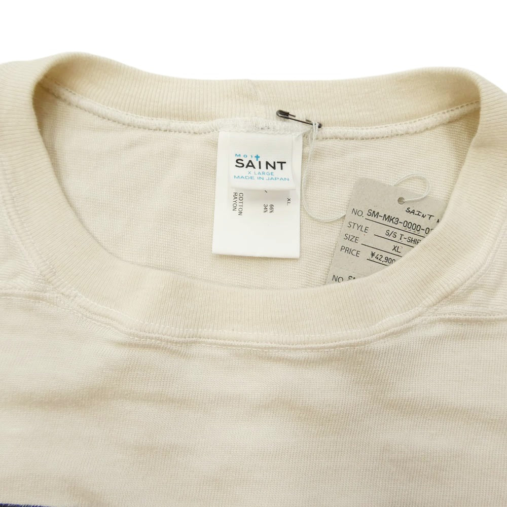 SAINT MICHAEL セントマイケル 26SS SM-MK8-0000-025 FOOT BALL SS T-SHIRT ヴィンテージ加工 プリント 半袖 Tシャツ ベージュ系 XL【美品】【中古】