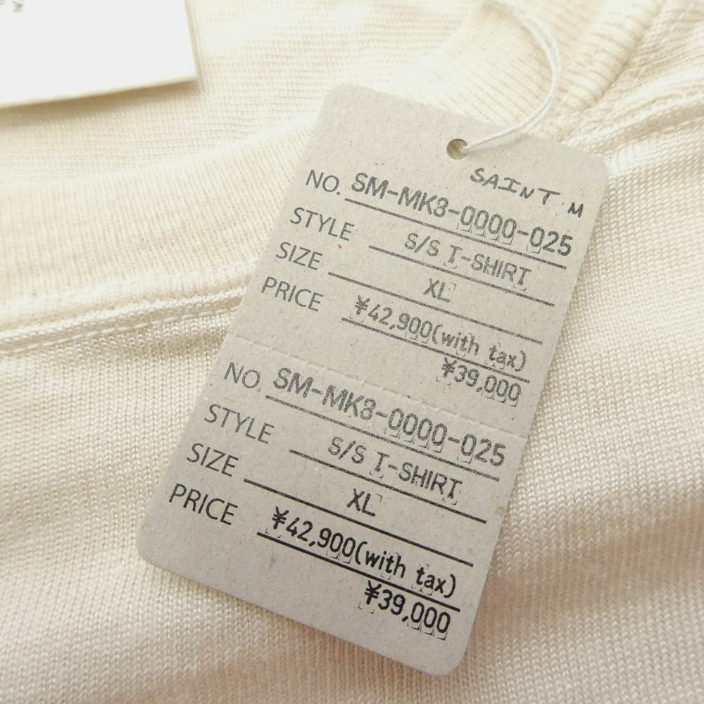 SAINT MICHAEL セントマイケル 26SS SM-MK8-0000-025 FOOT BALL SS T-SHIRT ヴィンテージ加工 プリント 半袖 Tシャツ ベージュ系 XL【美品】【中古】