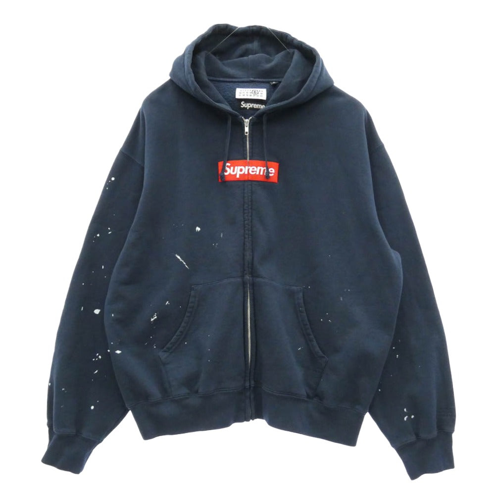 Supreme シュプリーム MM6 エムエムシックス 26SS x MM6 Maison Margiela エムエムシックス マルジェラ Box Logo Zip Up Hooded Sweatshirt ボックスロゴ ジップアップ フーディー パーカー ダークネイビー系 XL【中古】