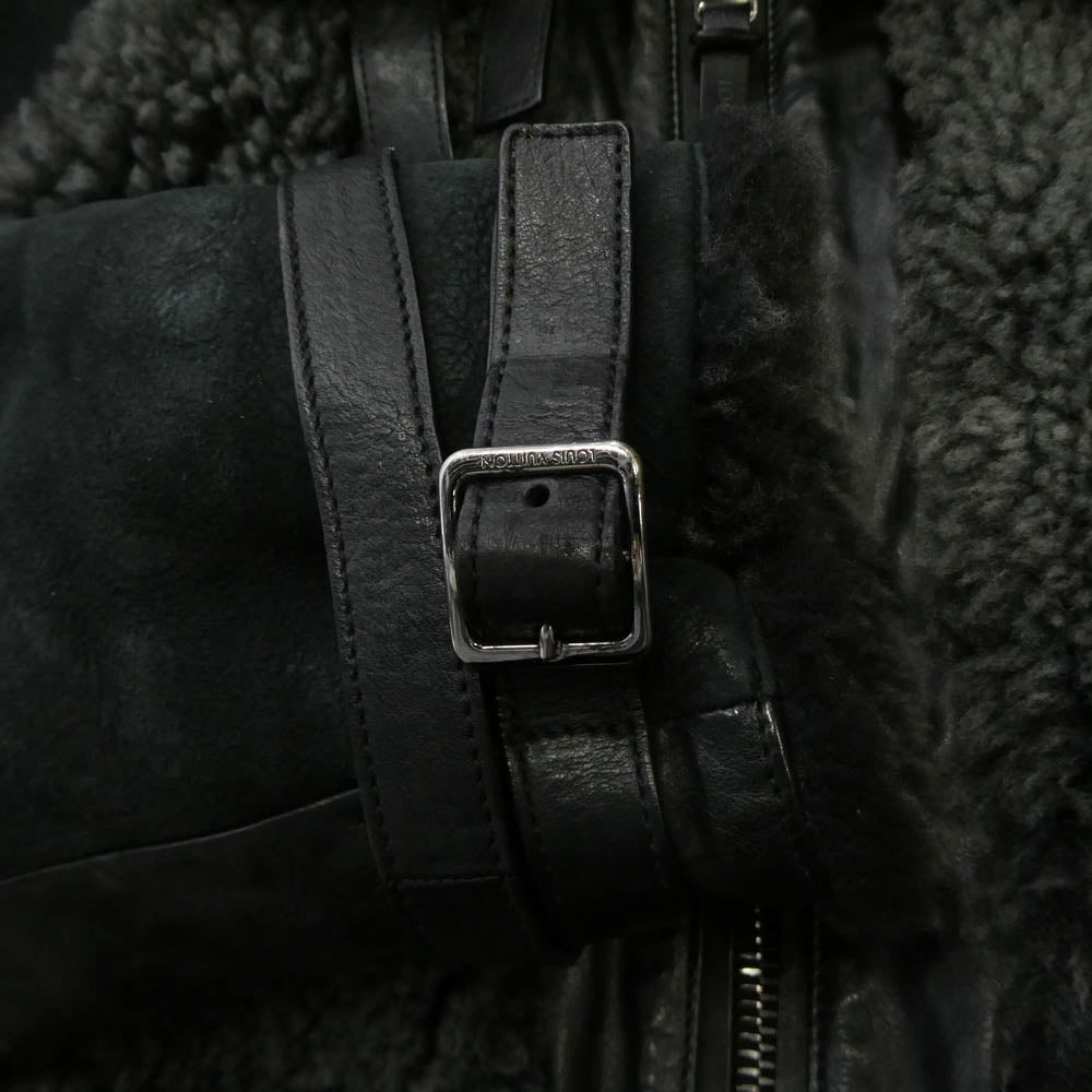LOUIS VUITTON ルイ・ヴィトン ムートンレザー グリズリー ジャケット ブラック系 カーキ系 48【中古】