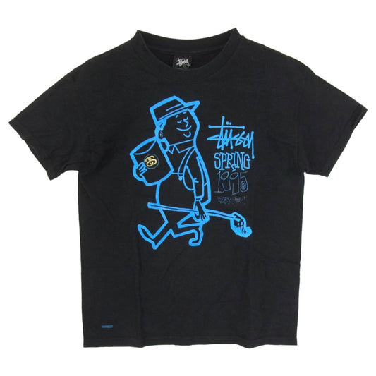 STUSSY ステューシー 00s 復刻 25周年 SPRING 1995 WORK STREET プリント Tシャツ 半袖カットソー ブラック系 L【中古】