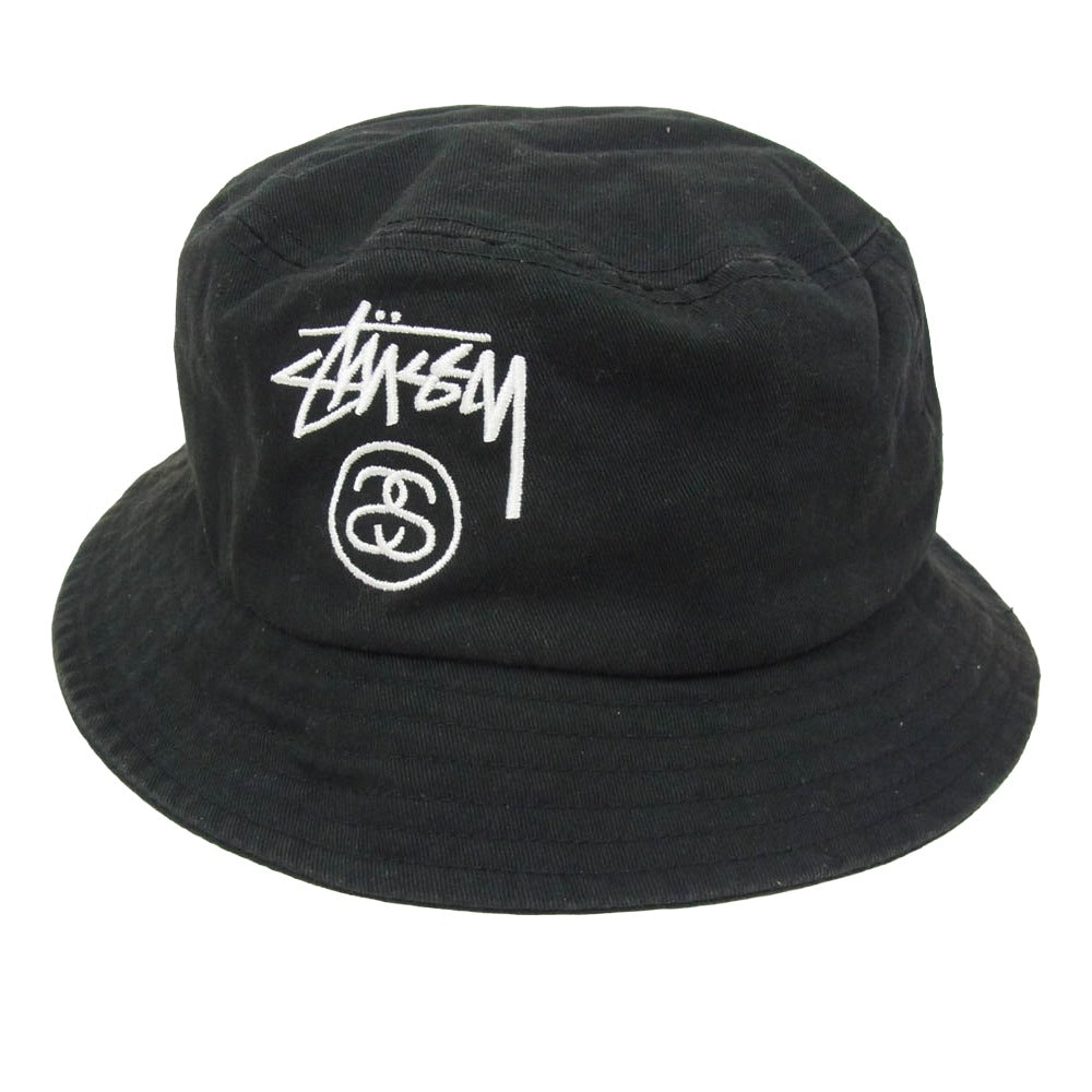 STUSSY ステューシー ロゴ刺繍 バケットハット 帽子 ブラック系 L XL【中古】