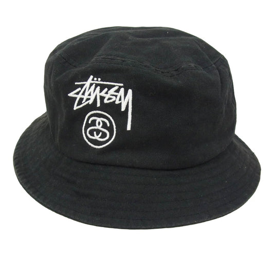STUSSY ステューシー ロゴ刺繍 バケットハット 帽子 ブラック系 L XL【中古】
