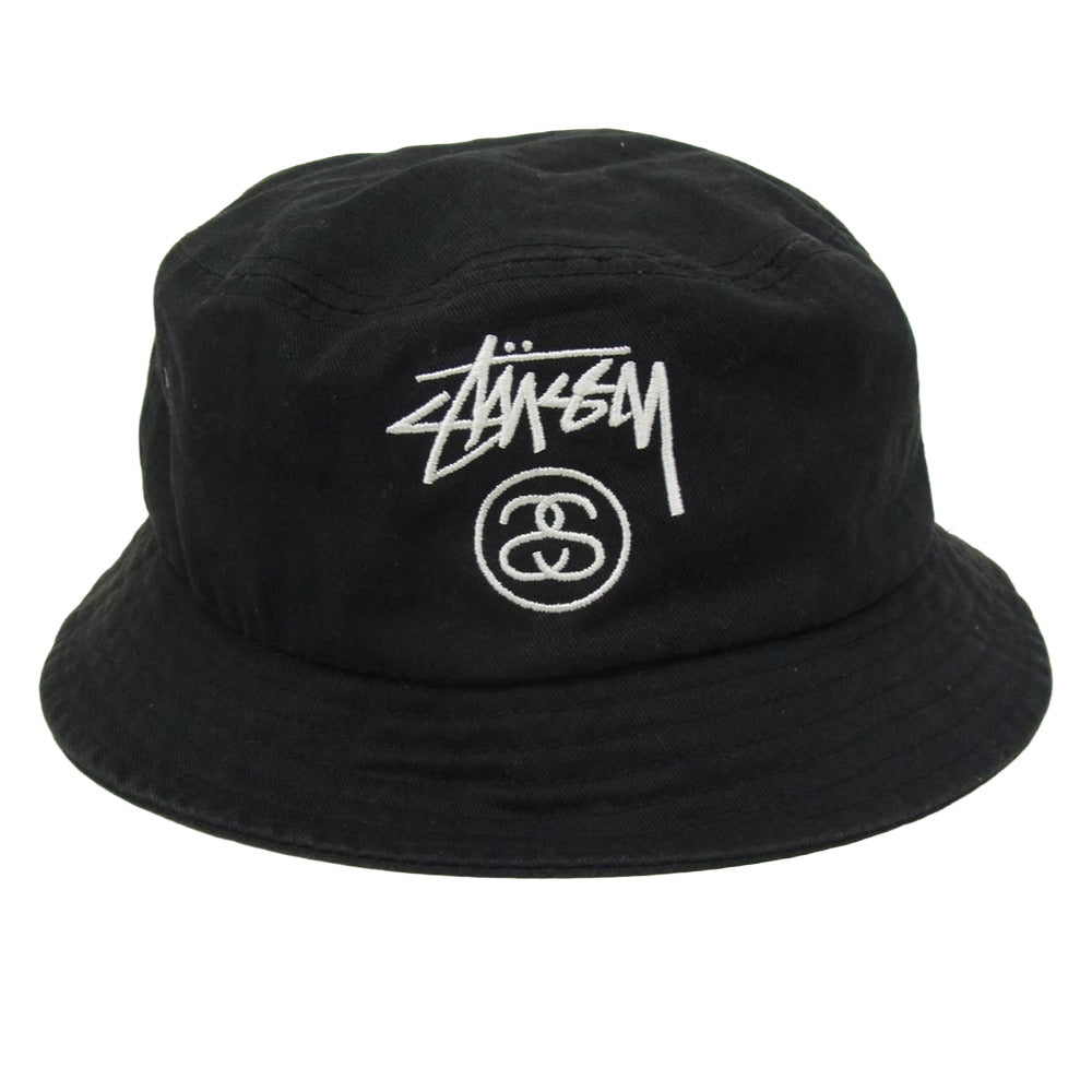 STUSSY ステューシー ロゴ刺繍 バケットハット 帽子 ブラック系 L XL【中古】