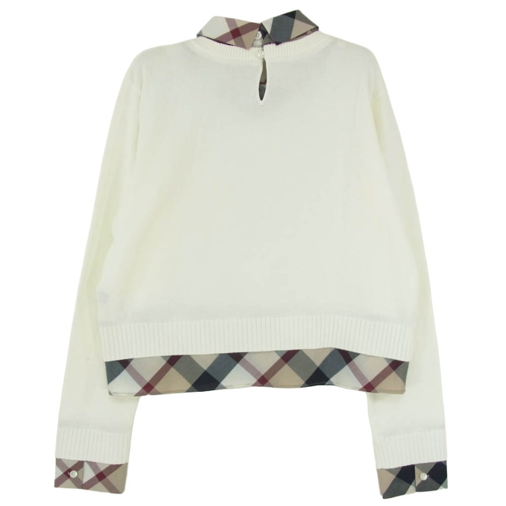 ブルーレーベルクレストブリッジ 55N04-715-01 レイヤード ニット プルオーバー チェック 長袖シャツ ブラウス ホワイト系 38【中古】