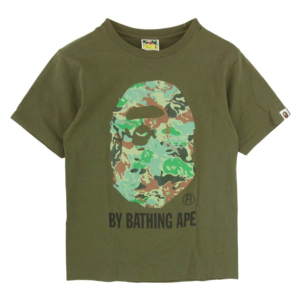 A BATHING APE アベイシングエイプ CAMO BIG FACE 迷彩 カモ柄 大猿 プリント Tシャツ 半袖カットソー カーキ系 S【中古】