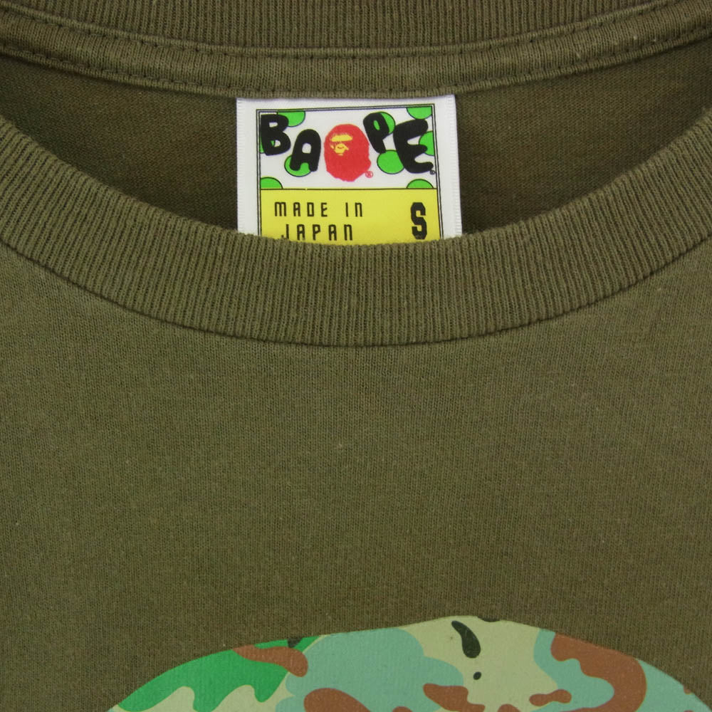 A BATHING APE アベイシングエイプ CAMO BIG FACE 迷彩 カモ柄 大猿 プリント Tシャツ 半袖カットソー カーキ系 S【中古】