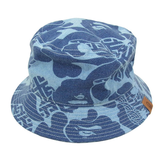 A BATHING APE アベイシングエイプ 001HTK201001M ASIA CAMO DENIM HAT アジアカモ デニム バケットハット 帽子 インディゴブルー系【中古】