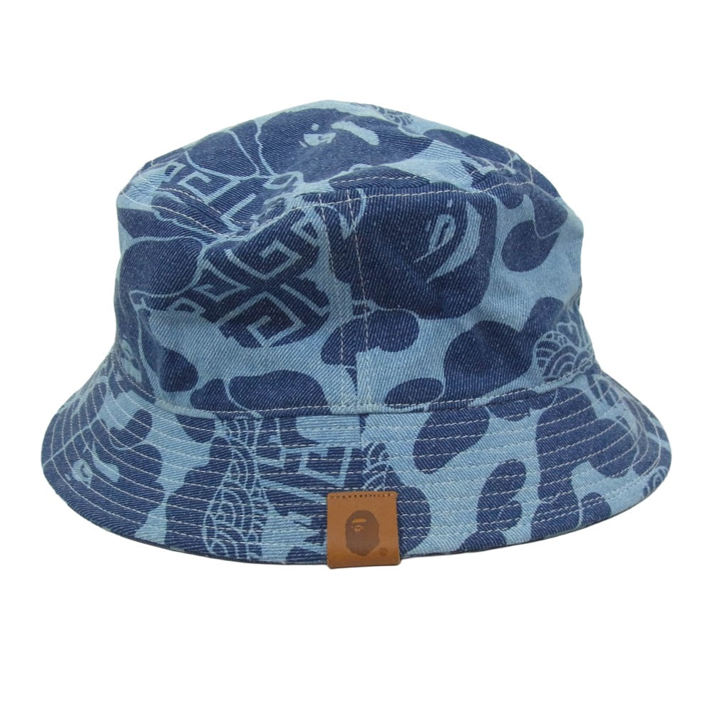 A BATHING APE アベイシングエイプ 001HTK201001M ASIA CAMO DENIM HAT アジアカモ デニム バケットハット 帽子 インディゴブルー系【中古】