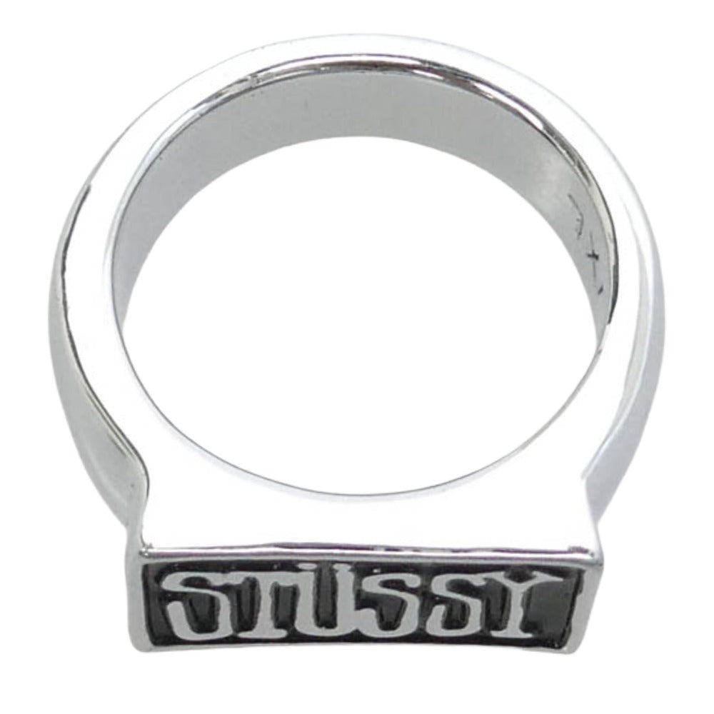 STUSSY ステューシー オールド Box logo Ring ボックス ロゴ 指輪 リング L/XL シルバー系 ブラック系 17.5号【美品】【中古】
