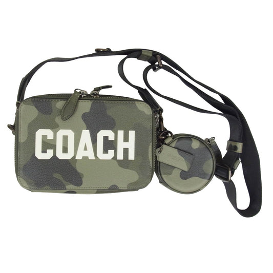 COACH コーチ CZ007 ポーチ付き チャーター クロスボディ 19 カモ プリント アンド グラフィック ショルダーバッグ カーキ系【中古】