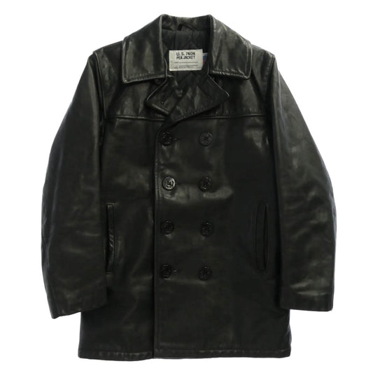 schott ショット USA製 U,S,74ON PEA JACKET レザー ジャケット ブラック系 34【中古】