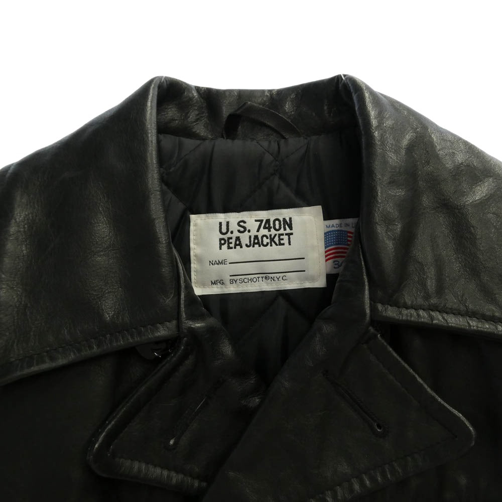 schott ショット USA製 U,S,74ON PEA JACKET レザー ジャケット ブラック系 34【中古】