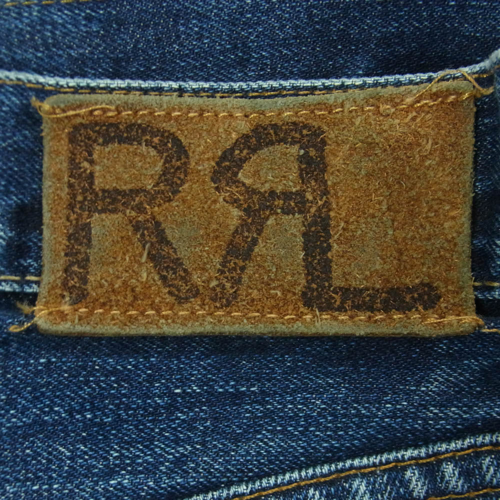 RRL ダブルアールエル ロゴ刺繍 セルビッチ ボタンフライ ダメージ加工 デニム パンツ インディゴブルー系 34 × 30【中古】