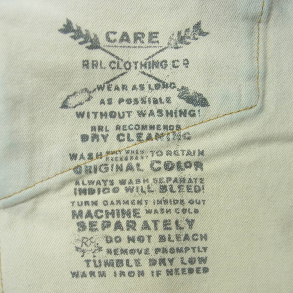 RRL ダブルアールエル ロゴ刺繍 セルビッチ ボタンフライ ダメージ加工 デニム パンツ インディゴブルー系 34 × 30【中古】