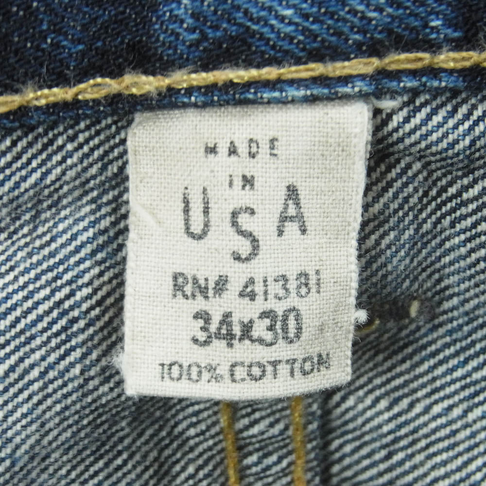 RRL ダブルアールエル ロゴ刺繍 セルビッチ ボタンフライ ダメージ加工 デニム パンツ インディゴブルー系 34 × 30【中古】