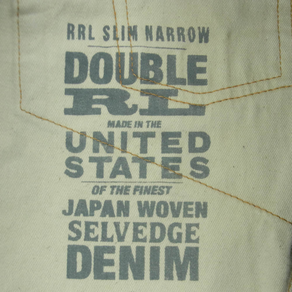 RRL ダブルアールエル ヴィンテージ加工 ロゴ刺繍 デニム パンツ コットン アメリカ製 インディゴブルー系 36 × 32【中古】