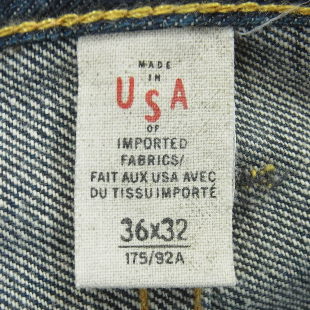 RRL ダブルアールエル ヴィンテージ加工 ロゴ刺繍 デニム パンツ コットン アメリカ製 インディゴブルー系 36 × 32【中古】