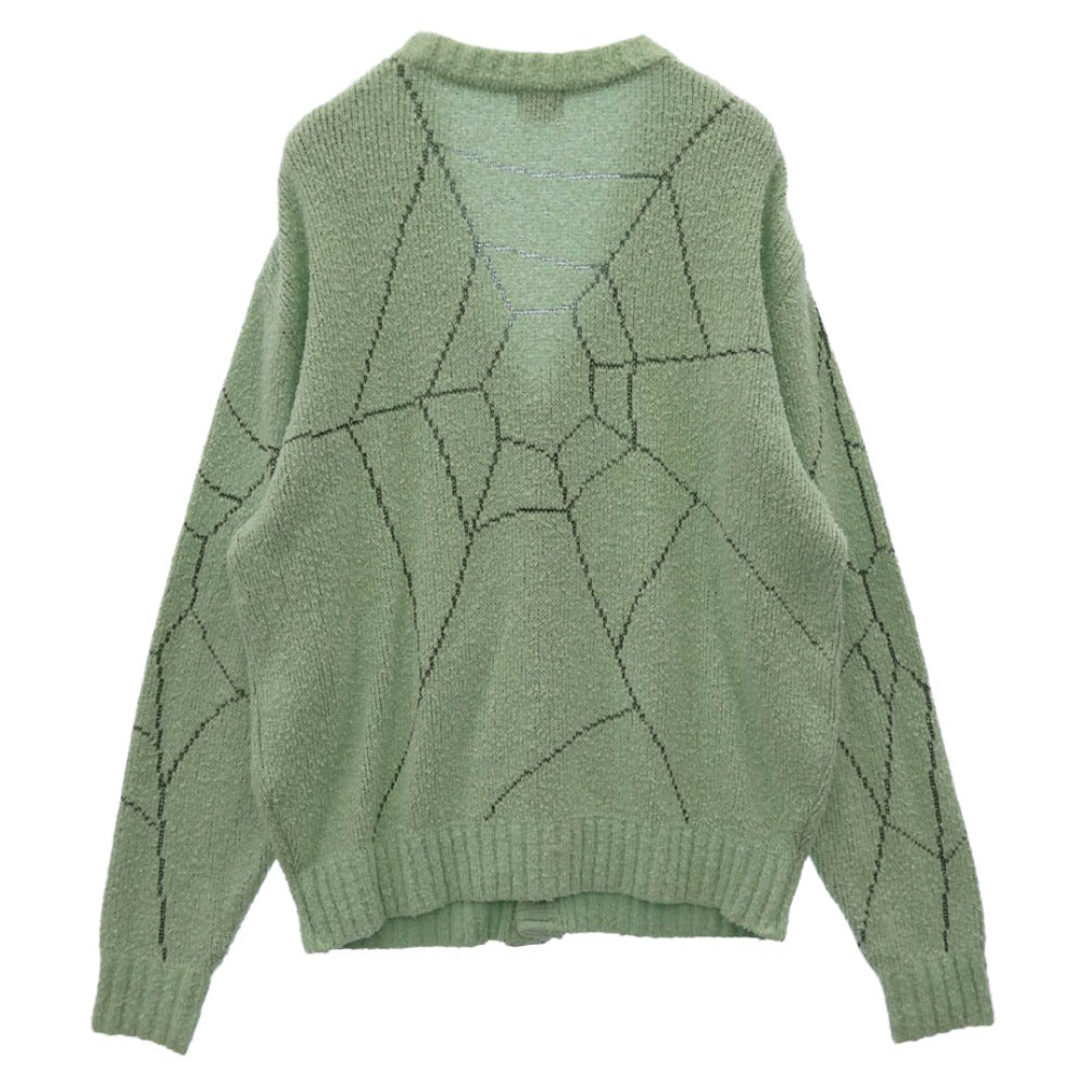 タトゥースタジオヤマダ SPIDERWEB BOUCLE COTTON CARDIGAN スパイダーウェブ ブークレ コットン Vネック カーディガン ライトグリーン系 M【中古】