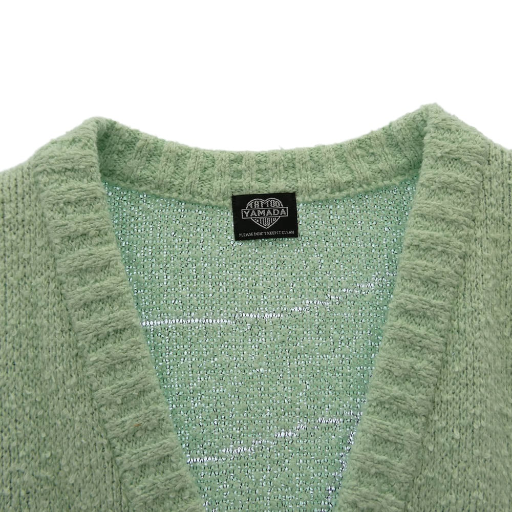 タトゥースタジオヤマダ SPIDERWEB BOUCLE COTTON CARDIGAN スパイダーウェブ ブークレ コットン Vネック カーディガン ライトグリーン系 M【中古】